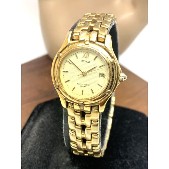 Seiko Women's Watch 7N82-0599 Quartz Date Gold Stainless Steel 26mm - Picture 1 of 14